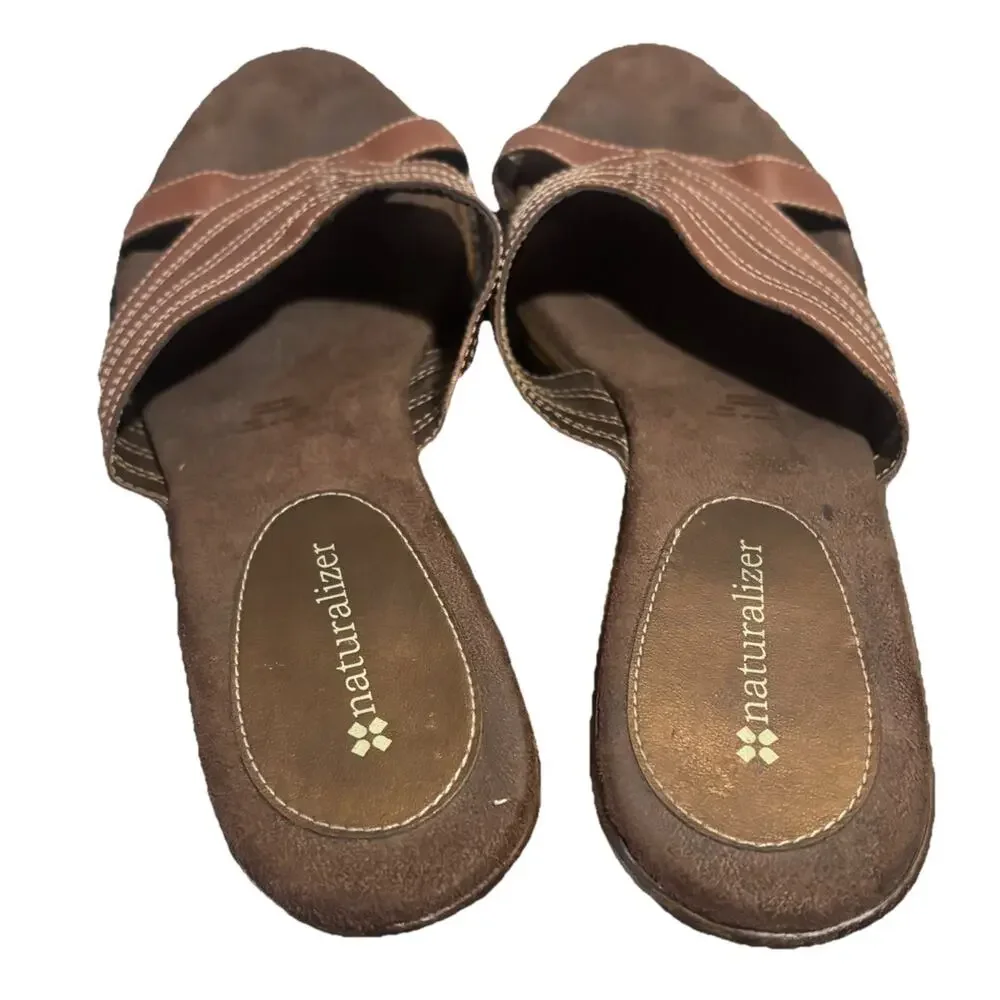Naturalizer Women's Brown Wedge Heel‎ Slip On Dressy Sandal Vacation Casual Sz 8